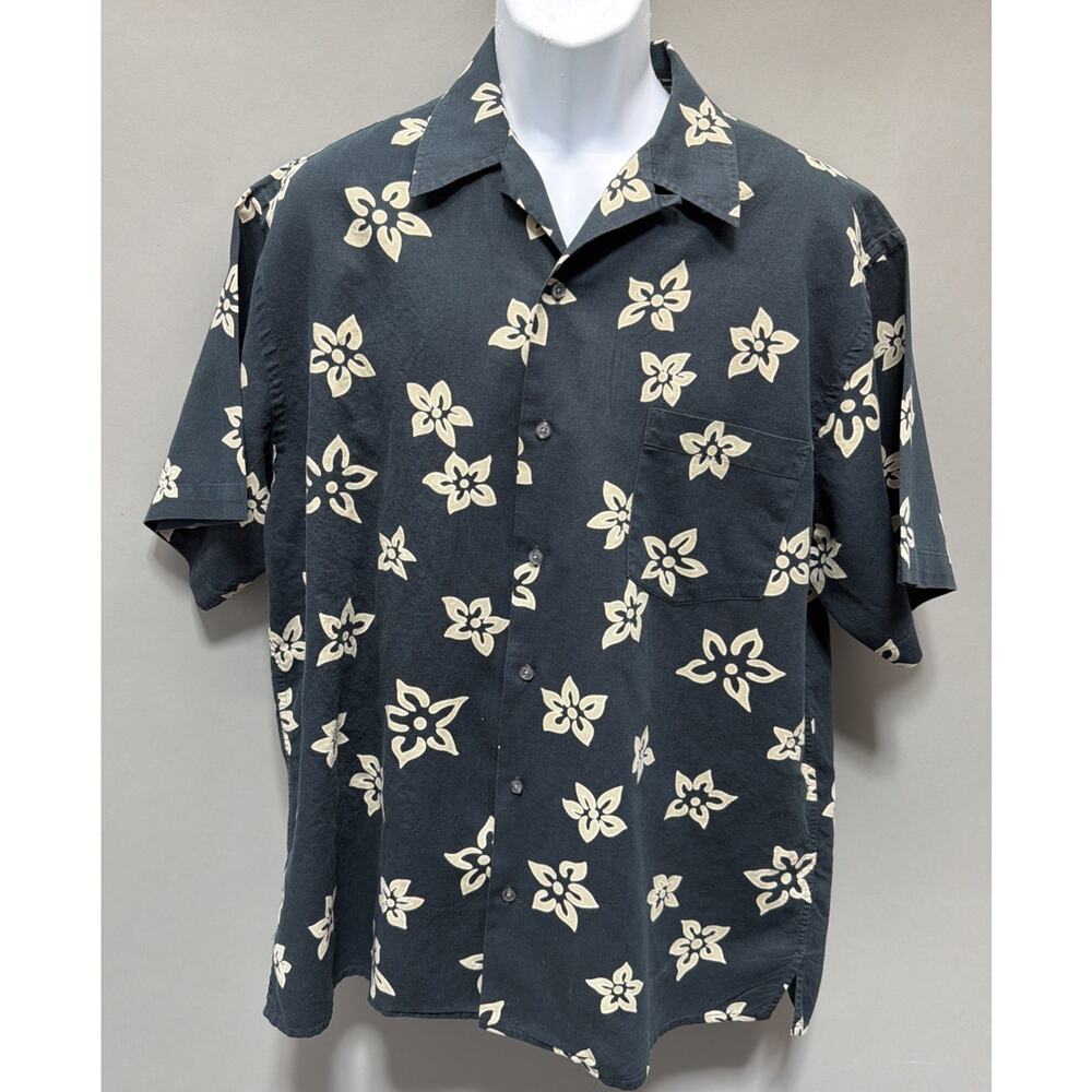 Britches of Georgetown Linen Shirt Mens L Black Floral Button Up Short Sleeve